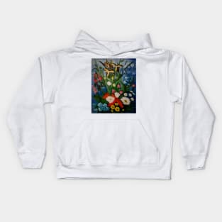 mixed wild flowers in acrylic paint Kids Hoodie